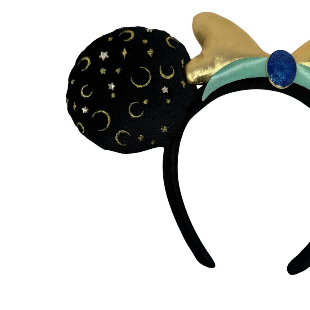 Disney Parks Sorcerer Moon & Stars Minnie Mouse Ears Headband Jewel Gold Bow - Picture 6 of 13